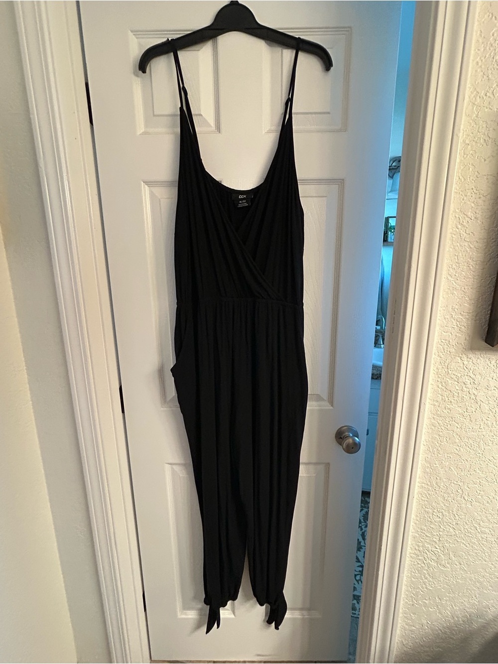 Black Women's Jumpsuit with Tie Hem - Sleeveless